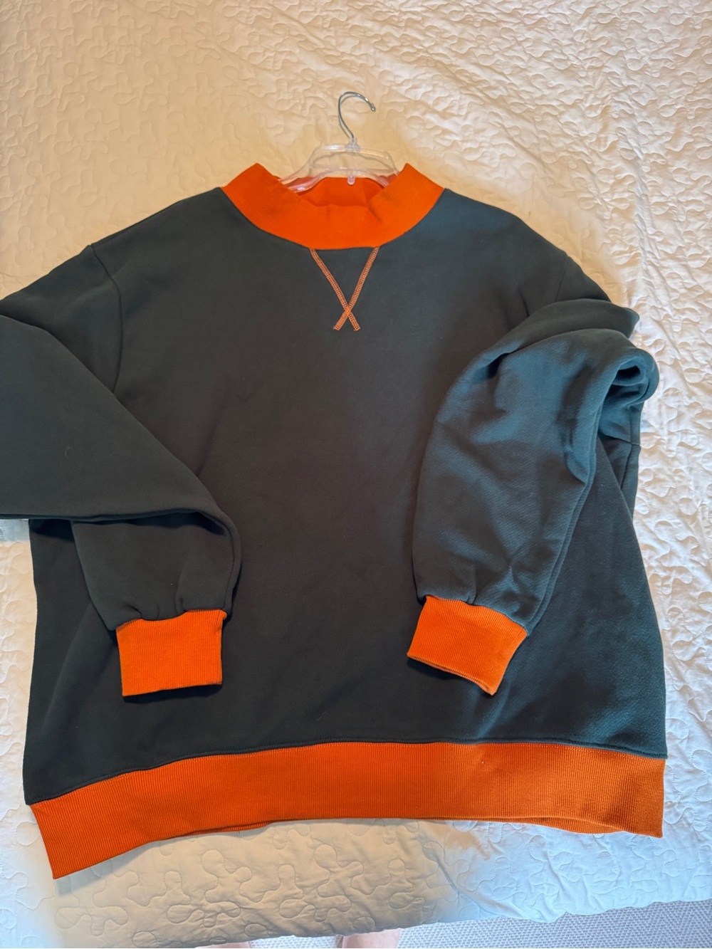 New Parke Women's Dark Green Sweatshirt with Orange Trim